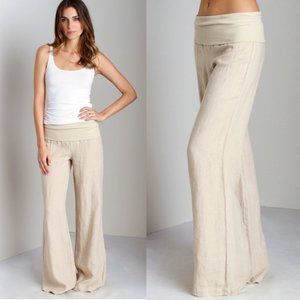 Bella Dahl Tan/Beige Linen Wide-Leg Palazzo Pants